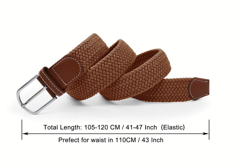 UltraKey Weave Elastic Belt, Unisex Braided Casual Outdoor Fabric Woven Belt Waist Straps with Metal Buckle Brown - Image 2